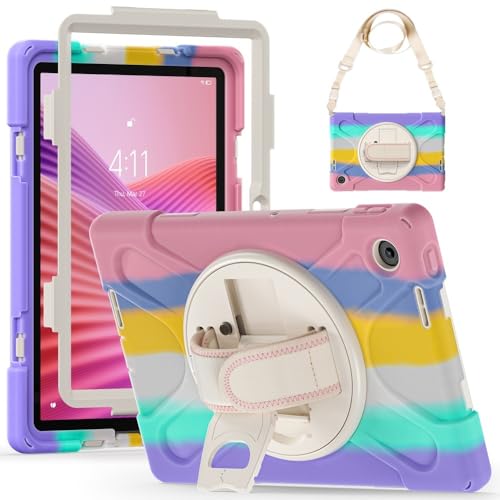Étui Lenovo Tab K11 Gen 2 2025 antichoc en silicone rose avec sangle et support rotatif 360
