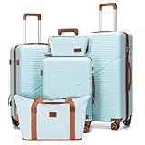 Cosbarn 5 Piece Luggage Sets with Spinner Wheels, Hardshell ABS Suitcase Set with Tsa Lock, Lightweight Hardside Waterproof Travel Suitcases for Men Women, MintGreen (20"/24"/28")