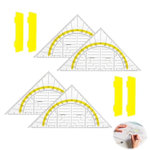 4 Stück Geodreieck Klein, Transparent Geodreieck mit Griff Geometrie Dreieck Lineal Flexibel Plastik Geometriedreieck 15.7cm Multifunktional Zeichendreieck Geeignet für Schule Zeichnen Modellieren