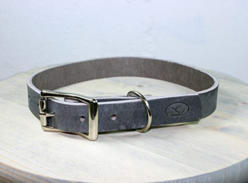 Full Grain Thick Leather Dog Collar (Medium: 14"-18", Gray) #TOP1