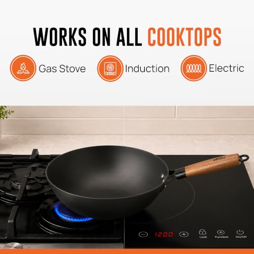 Image of KROSLO Lightweight Cast Iron Wok Pan 24 cm | 100% Non-Toxic | Naturally Non Stick | Rust Resistant | Metal Spatula Friendly | Baby Food Safe