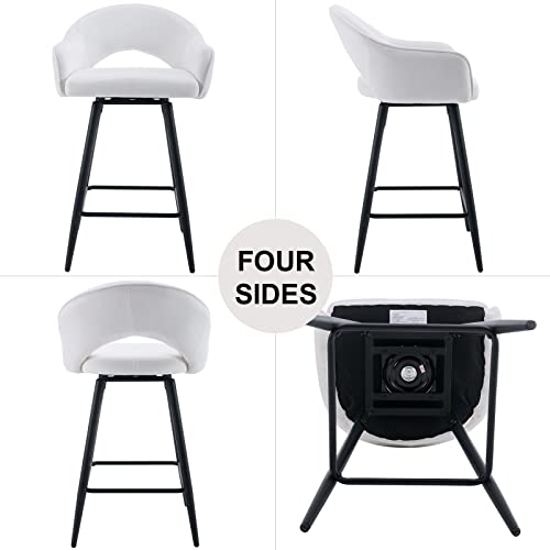Duomay Swivel Bar Stools Set Of 2, Modern 26" Counter Height Stools, Velvet Upholstered Kitchen Island Chair With Black Metal Legs For Home Kitchen Bistro Coffee Shop Restaurants, White #TOP3