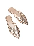 GORGLITTER Women's Hollow Out Embossed Flat Sandals Metallic Mules Cut Out Point Toe Slide Shoes Champagne 12