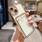 PPFVVTV Funda Transparente galvanizada con Ranura para Tarjetas para iPhone 11, 12, 13, 14, 15, 16 Pro MAX, XR, XS, 7, 8 Plus, a Prueba de Golpes (para iPhone 16/Dorado)