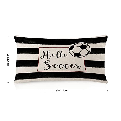 Hello Scoccer Body Pillow Cover Two-Side Printed 12X20 Inch Linen Boho Soft Body Pillow Pillowcase Sports Fans Ball Player Lover Long Pillow Sham For Hotel Outdoor Couch #TOP3