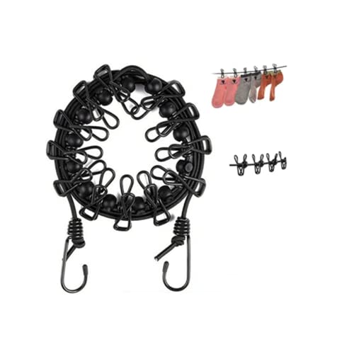 1 Pack Tragbare Wäscheleine, blau, elastische Wäscheleine, Reise-Wäscheleine, verstellbar, einziehbar, winddicht, mit 12 Drahtclips für Camping, Reisen, Wäsche, Trocknen im Freien Cover