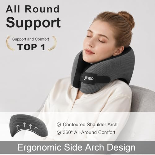 Image of Ergonomic Travel Pillow,100% Memory Foam Travel Neck Pillow for Airplanes