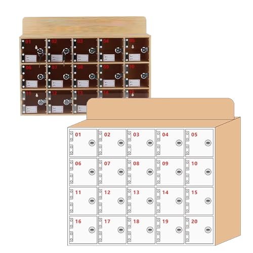 Wood Cell phone locker mobile phone storage box for Classroom Cell Phone Holder Storage Cabinet Wall-Mounted School Mobile Phone Safe Deposit Box for Office, Factory(53.4x18.8x42.9cm-20Slots)