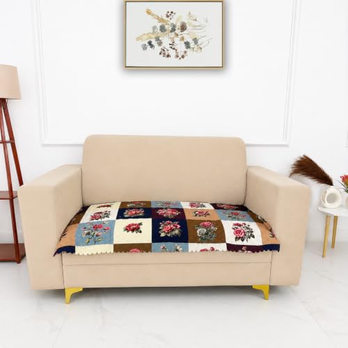 Image of Homerz Premium Printed Quilted Velvet Sofa Slip Cover Protector with Tassels, Sofa Mat, Exact Size, Antislip Cover (Milan, 2 Seater, Half)