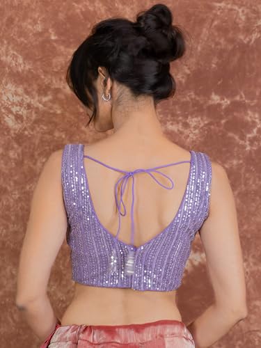 Image of FIGURE'S DESIGNER Women's Sequin Embroidered SabyaSachi Cut Sweetheart V Neck Sleeveless Readymade Saree Blouse E30