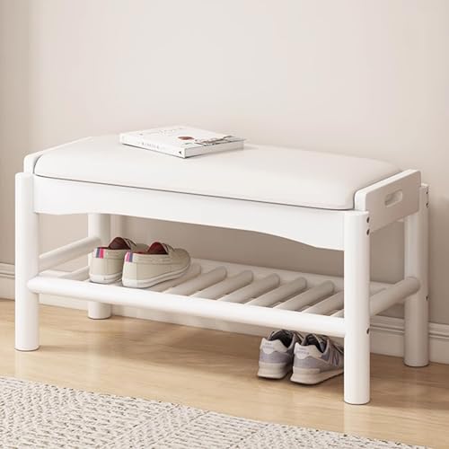 ZHANGshouf Banco Zapatero de Madera Maciza, Zapatero para Entrada con Asiento Acolchado, Organizador de Zapatos Estable para Sala de Estar, soporta hasta 250 kg (80 cm/31,5 Pulgadas, Blanco)