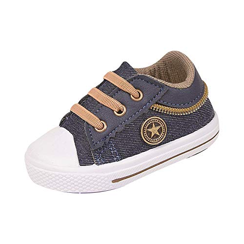 Tênis infantil Masculino Cano Baixo Aplique Lateral Moderno Jeans Escuro 23/24