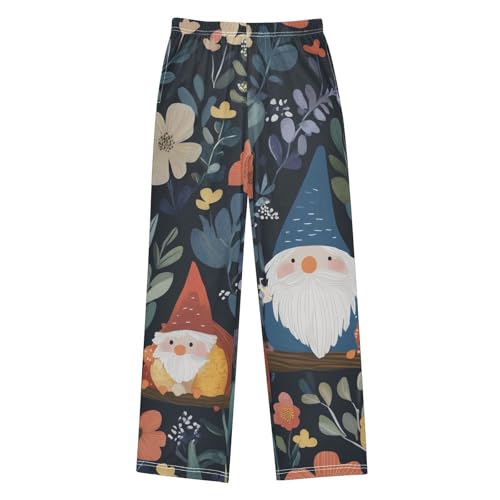 Gnome Spring Flowers Boys Long Pants Soft Trousers Elastic Waist Kids Lounge Bottoms with Pockets S-XL