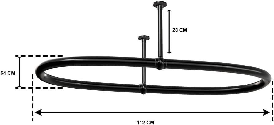SATOH Oval Shower Curtain Rod for Bathroom Ceiling Mounted Low Carbon Steel Shower Curtain Rail for Clawfoot Tub Black Curtain Rod with Adjustable Ceiling Support - 43x25 Inch(Free Curtain Hooks)