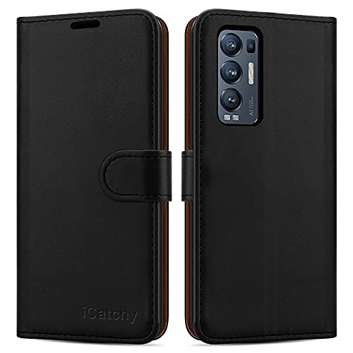 iCatchy For OPPO Find X3 Neo 5G Case Leather Wallet Book Flip Folio Stand View Cover Pouch for OPPO Find X3 Neo 5G (Black)