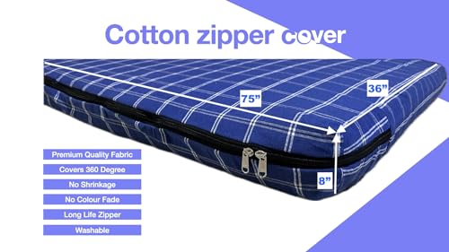 Shri Krishan Kripa Handloom Cotton Mattress Cover Single Bed (75x36x8 in,Blue) Non Shrink Heavy Fabric,Interlocked Stiching,Stong Zip,Metal Locks.