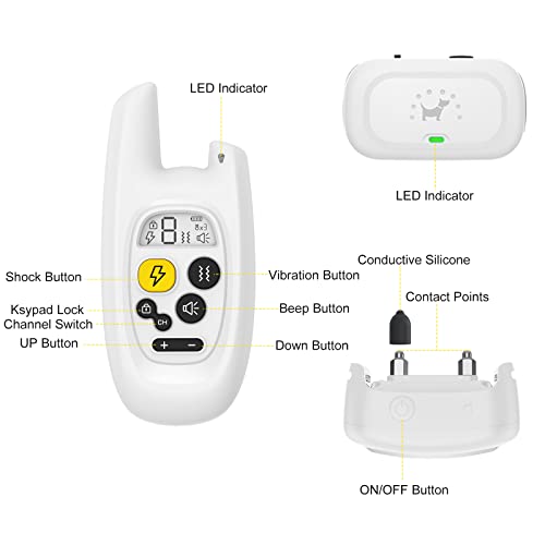 Viwik Shock Collar For Large Medium Small Dogs, Rechargeable Dog Training Collar With Remote 1600Ft, Electric Ipx7 Waterproof Bark Collar W/Beep, Vibration, Shock And Keypad Lock White #TOP6