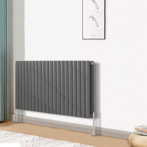 Blümme Anthracite Oval Radiator Horizontal Designer Double Panel Radiators Bathroom Central Heating 600X1180mm