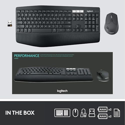 Logitech MK850 Performance Wireless Keyboard and Mouse Combo - Graphite | Connect via Bluetooth or included USB-A receiver, oversized wave-shaped keyboard, full size mouse with 8 customizable buttons - image 9