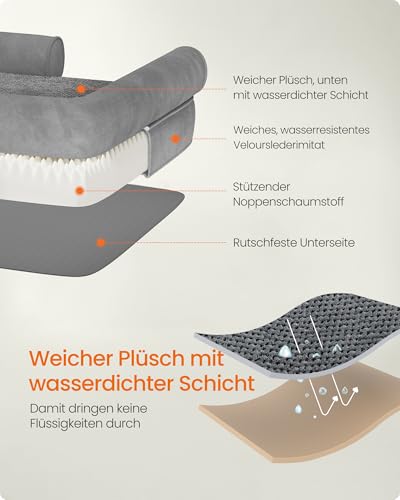 Feandrea Orthopädisches Hundebett, Hundekissen, Hundekorb, weiche Polsterung, Hundesofa, erhöhte Ränder, Bezug abnehmbar und waschbar, 120 x 85 x 18 cm, rutschfeste Unterseite, hellgrau PGW078G02V1