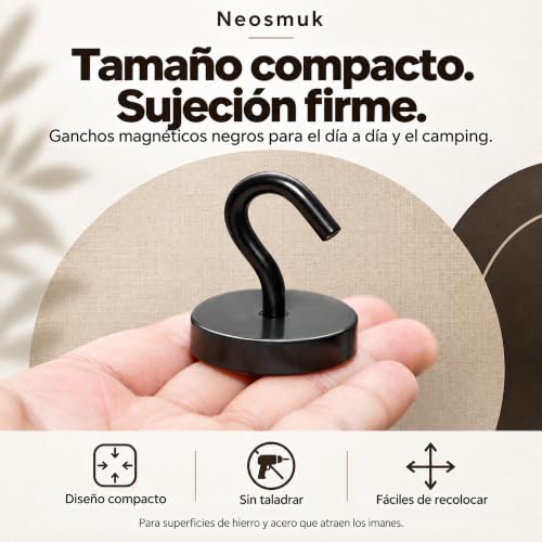 Miniatura 2 de Neosmuk Gancho Y Magnético Negro, 47 Kg, Imán Neodimio Extra Fuerte Para Organizador De Taquillas, Tienda De Campaña