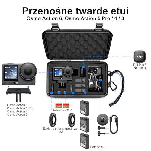 LEKUFEE Mały wodoodporny futerał do aparatu DJI Osmo Action 6/5 Pro/4/3 i akcesoria (tylko etui)