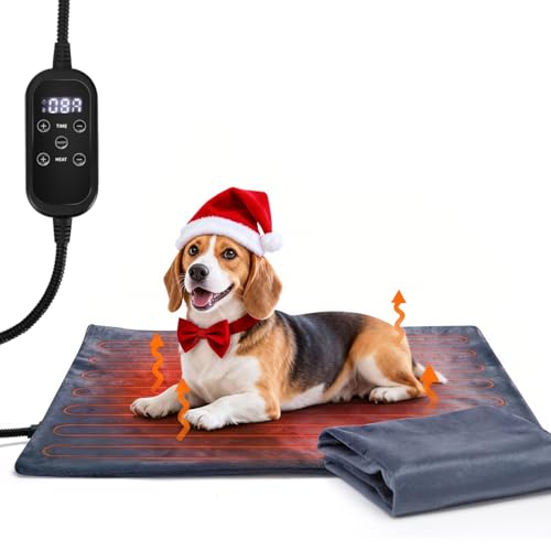 Nobleza Manta Eléctrica para Gatos y Perros Pequeños, Almohadilla Térmica con Temporizador y Temperatura Ajustable, Cama Calefactora con 2 Fundas de Felpa Corta, 70×40 cm