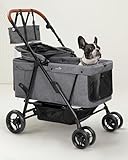 Dog Stroller for Large & Medium Dogs (20–132 lbs), Pet Stroller for 2 Small Dogs, Extra Large Heavy Duty, Foldable & Ventilated, Grey