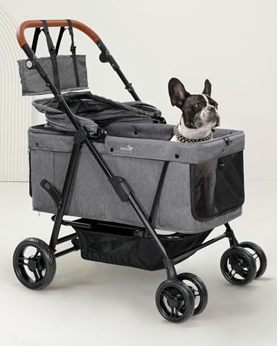 Dog Stroller for Large & Medium Dogs (20–132 lbs), Pet Stroller for 2 Small Dogs, Extra Large Heavy Duty, Foldable & Ventilated, Grey