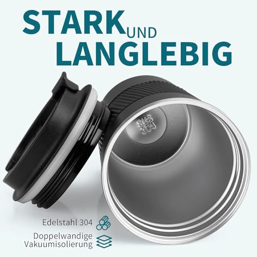 VETIN 2 Stück Kaffeebecher To Go Thermo 380 ml, 304 Edelstahl Thermobecher – Ansicht 5