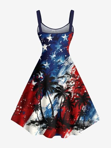 Image of ROSE GAL Matchable Couple Hawaiian Tie Dye Coconut Tree Print Shirt or Plus Size Knee Length Fit and Flare Tank Dress