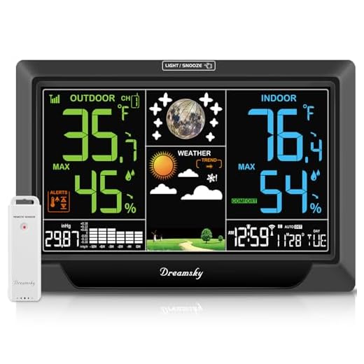 DreamSky Weather Station Indoor Outdoor Thermometer Wireless, Atomic Clock with Indoor Outdoor Temp, Date Day, Adjustable Backlight, Inside Outside Temperature Humidity Monitor for Home