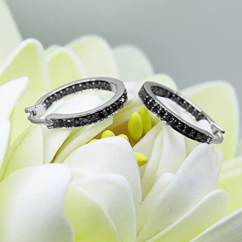 Dazzlingrock Collection 0.38 Carat (ctw) Round Black Diamond Fine In and Out Hoop Earrings 3/8 CT, 925 Sterling Silver