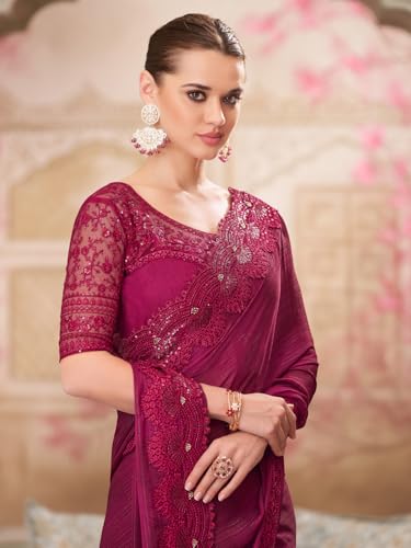 AKHILAM pink satin silk saree – image 2