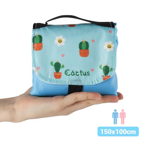 Lvjkes Picknickdecke wasserdicht, 150 x 100 cm Mini picknickdecke, Wasserdicht und schmutzabweisend, Ultraleicht Leicht zu reinigen, Für Camping, Reisen, Picknicks und Strandausflüge (Kaktus)