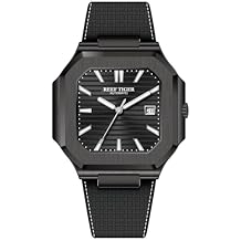 REEF TIGER RT Mens Full Black Square Automatic Watch Luminous Hands Date Function Calfskin Strap Mechanical Watches RGA2015 RGA2015-BBBL
