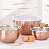 BrylaneHome 6-Piece Copper Mixing Bowls & Lids, Stainless Steel - Easy to Clean, Nesting Bowls for...