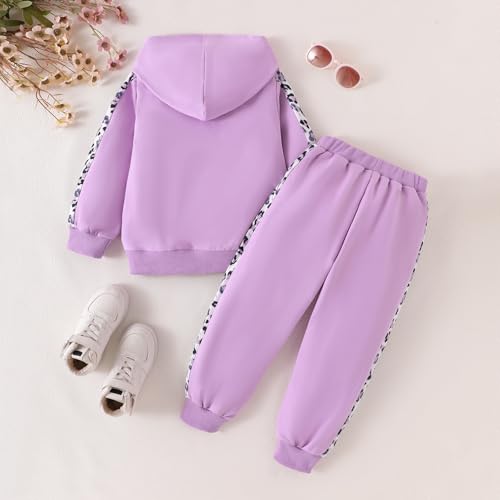 Image of Girls Clothes Fall Winter Toddler Outfits Leopard-print Hoodie Sweatshirt + Sweatpants 2 Piece Set 4-12 Years