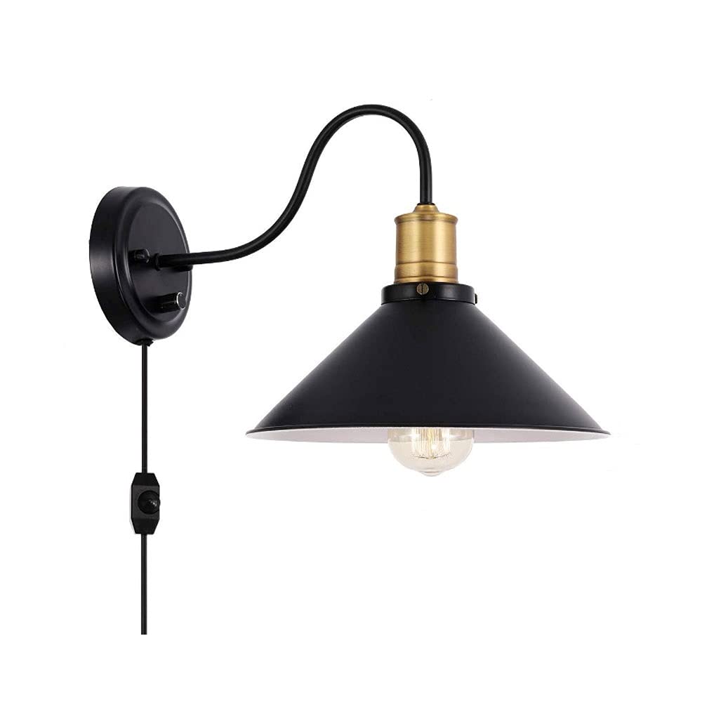 SXECAEPS Wall Sconce Adjustable Plug In Lights Black Industrial Vintage Lamp Lighting Gooseneck Light Fixture With Cord And On Off Toggle Switch For Bedroom Nightstand Interesting