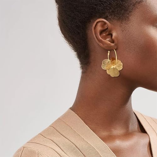 Elegant Gold Floral Hoop Earrings for Women - Statement Boho Jewelry for Spring & Summer Fashion - Image 3