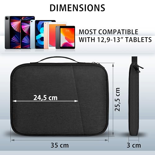 MyGadget 13 Zoll Tablet Tasche [ 35 x 22 cm ] - Hülle mit weichem Innenfutter und Griff - Platz für Zubehör wie Maus & Tastatur - ideal für Apple iPad Pro | Air & Galaxy Tab in Schwarz