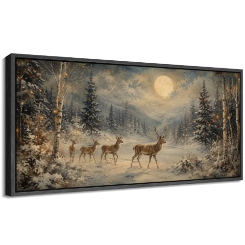 Image of MUDECOR Extra Large Framed Canvas Print Wall Art Deer Art for Living Room