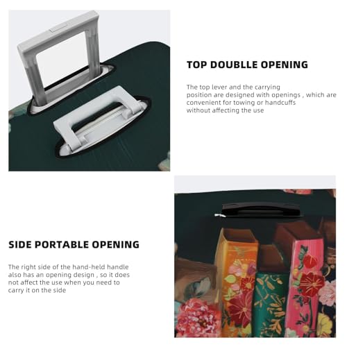 Books Potted Plants Dark Emerald Green Elastic Travel Luggage Covers Dustproof Scratch-Resistant Suitcase Protector Fit 22-24 Inch3