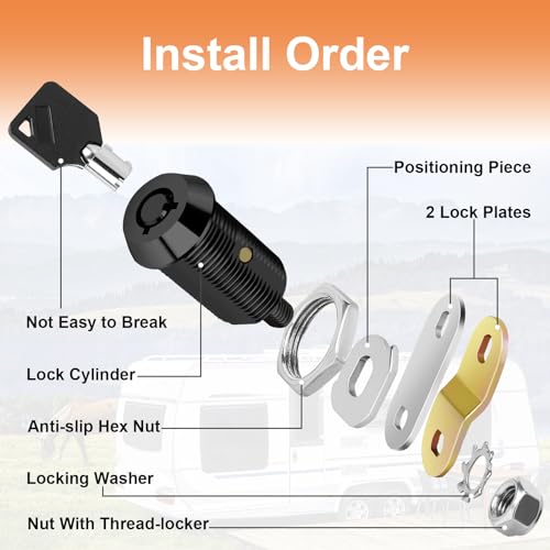 Image of Cam Locks RV Storage Lock Keyed Alike Black Finish,8 Pack 7 /8 inch Cylinder for RV Compartment, Toolbox Trailer Replacement Set with 16 Keys(8, Black 7 /8 Inch)