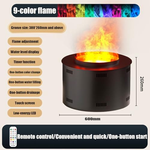 Round Electric Fireplace, 3D Steam Humidifier with Realistic Atomized Flame, Adjustable 9 Color Fire Display, 60cm Modern Design for Home Decor and Atmosphere