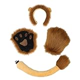Dodheah Lion Ears Headband Set Fingerless Furry Lion Glove Paws Lion Tail Animal Cosplay Halloween Fancy Dress Lion Costume Yellow