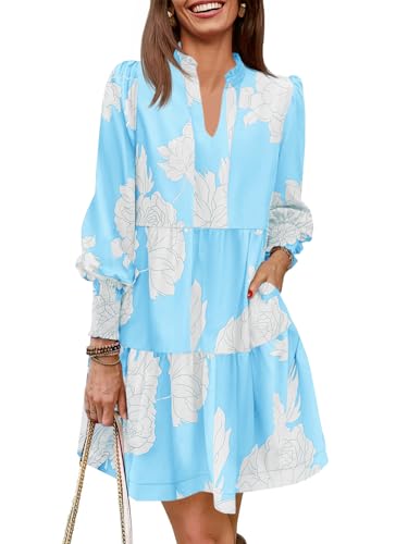 Image of Imily Bela Womens Fall Long Sleeve Tunic Dress Casual V Neck Tiered Dress