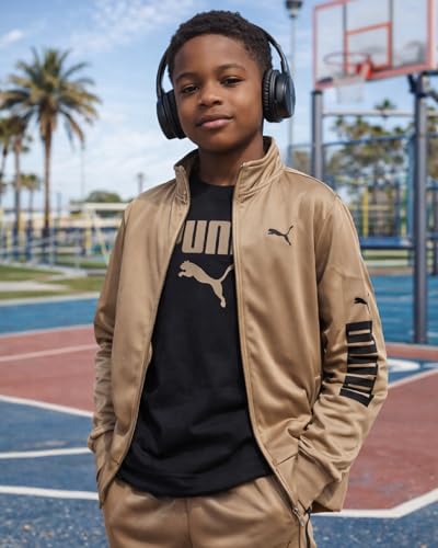 Image of PUMA Boys 3 Piece Active Tricot Jogset with T-Shirt (Sizes 8-16) | Soft Breathable Athletic Wear, Flexible Comfortable Feel, Great for School, Sports & Play, Easy Machine Wash