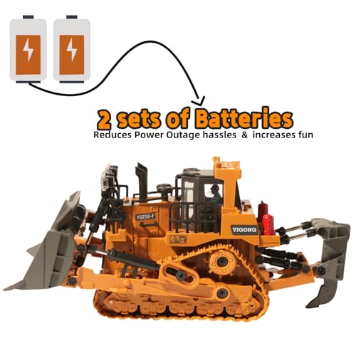 Image of 9-Channel RC Bulldozer with Lights and Sound,Construction Remote Control Bulldozer,Heavy Equipment Vehicles Dozer Toys for Adults Kids Boys Ages 3-12+ Christmas Birthday Gift 2026
