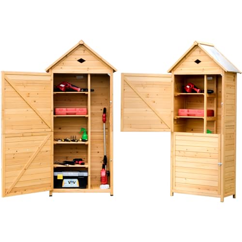 COSTWAY Armadio da Esterno in Legno, Casetta da Esterno con Ante, Ripiani e Serrature, Armadietto Versatile da Giardino, Balcone e Cortile (80 x 45 x 177 cm)